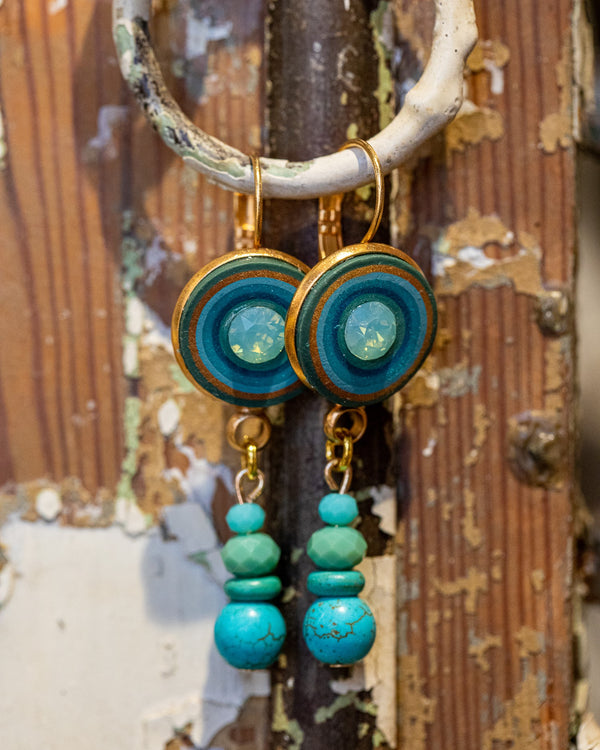 My studio long earrings - gold & turquoise