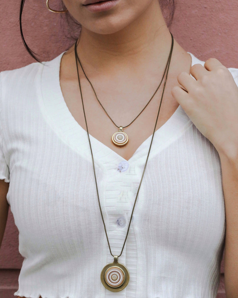 My studio long pendant - brass & white