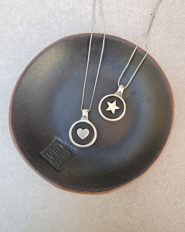 My studio hart pendant - silver & black