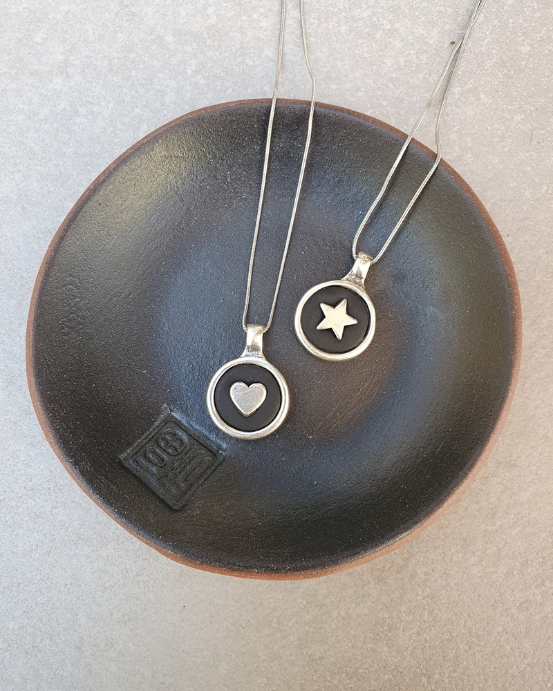 My studio star pendant - silver & black