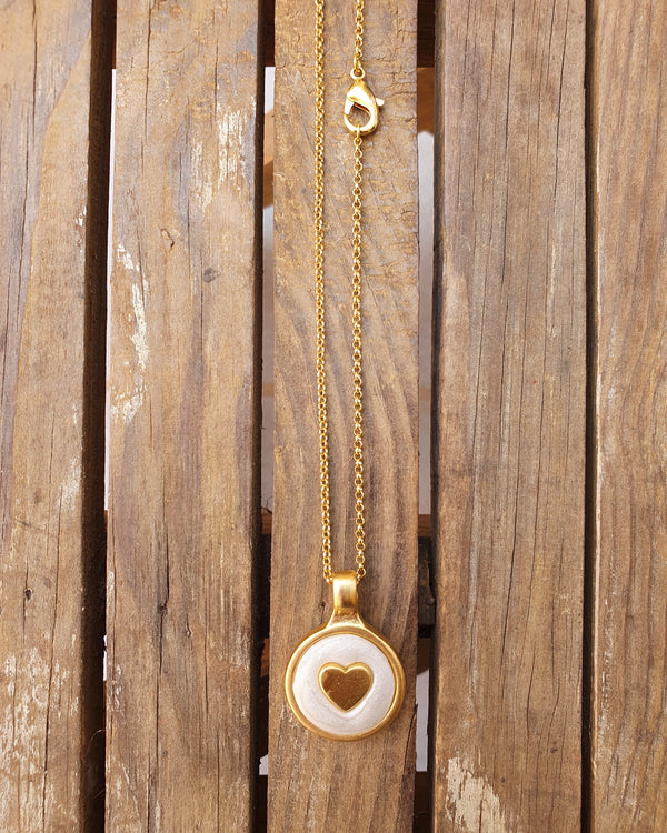 My studio hart pendant gold & pearl