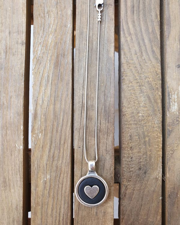 My studio hart pendant - silver & black