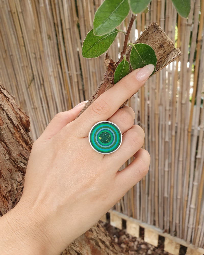 my studio L ring - silver & green