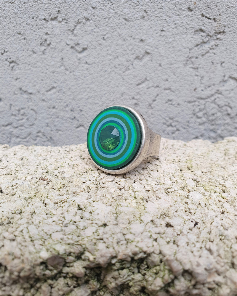 my studio L ring - silver & green