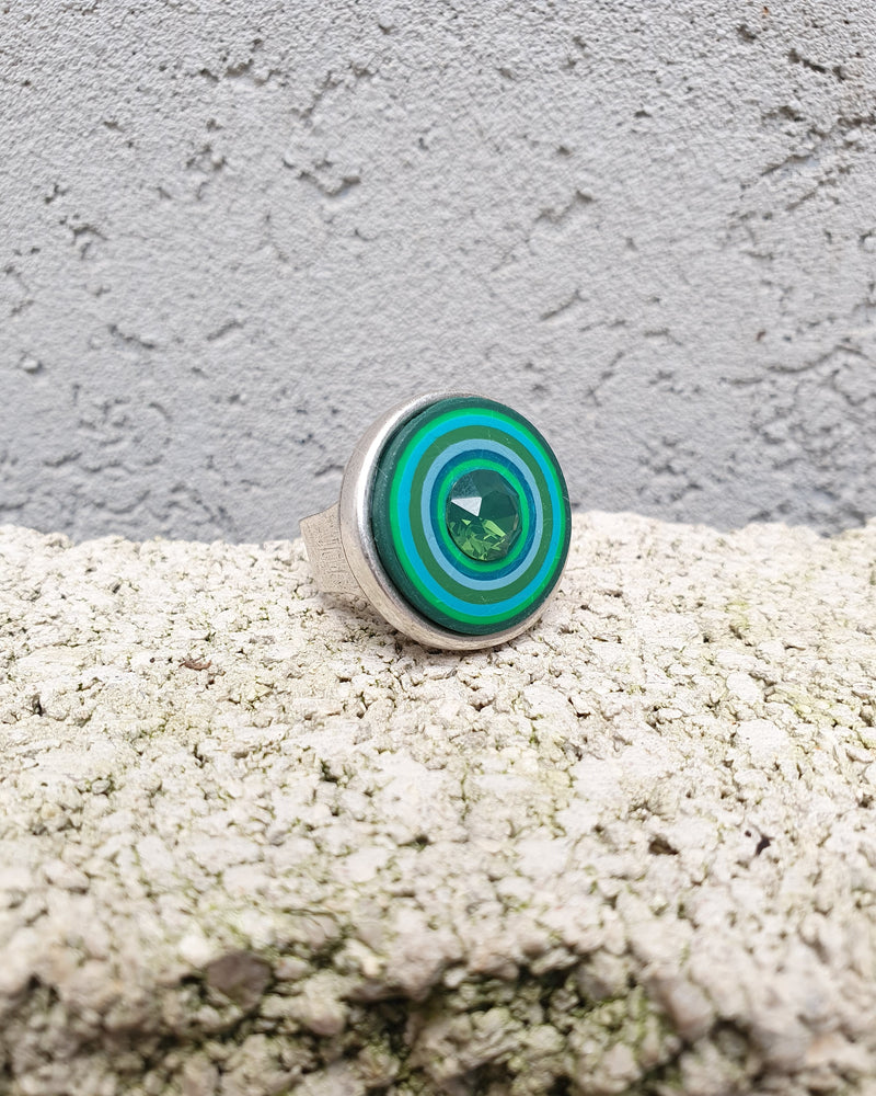 my studio L ring - silver & green