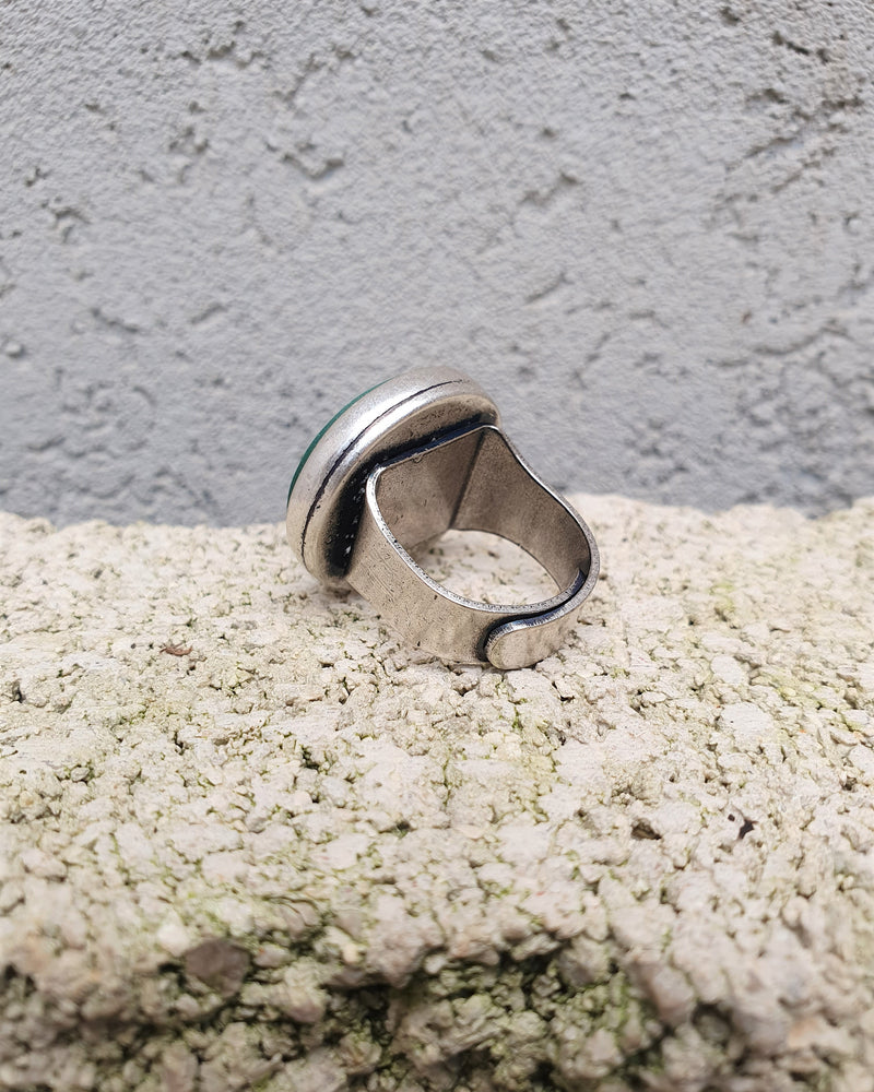 my studio L ring - silver & green