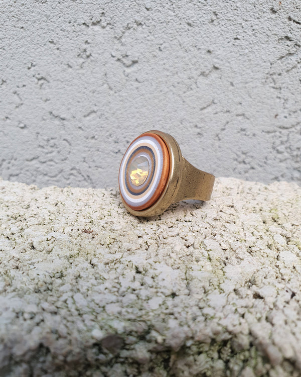 my studio L ring - brass & pearl