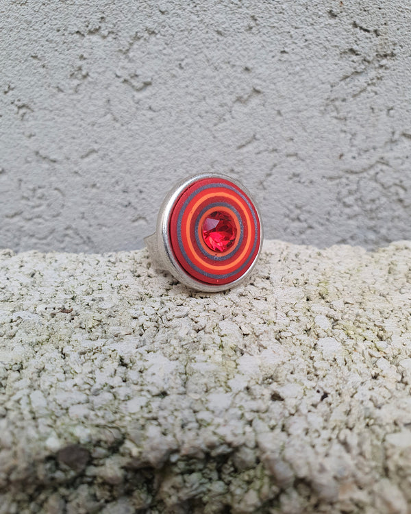 my studio L ring - silver & red