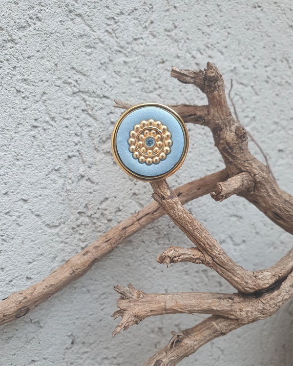 My studio brooch - gold & pale blue