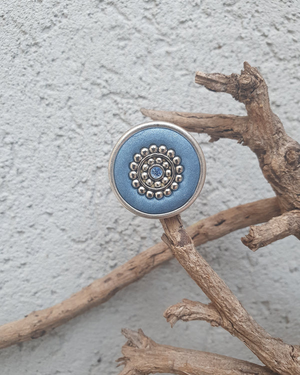 My studio brooch - silver & blue