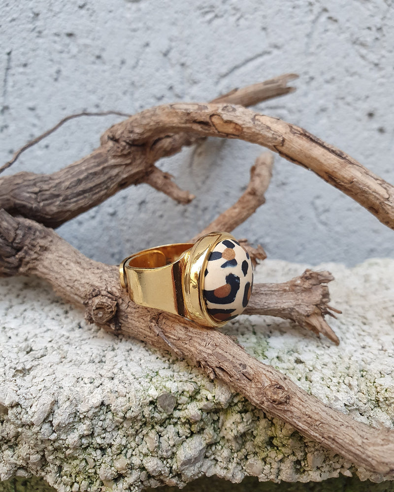 My studio S ring - gold & leopard pattern