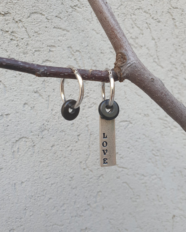 love earrings- silver & black