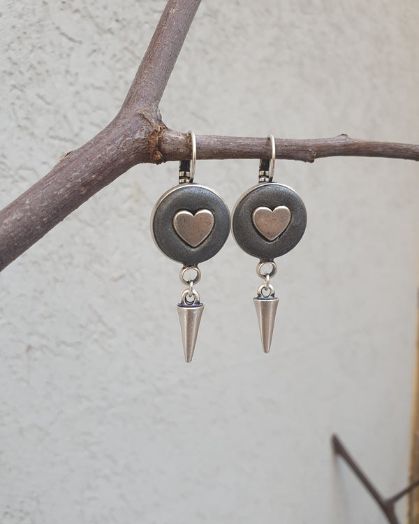 My studio hart earrings - gray & silver