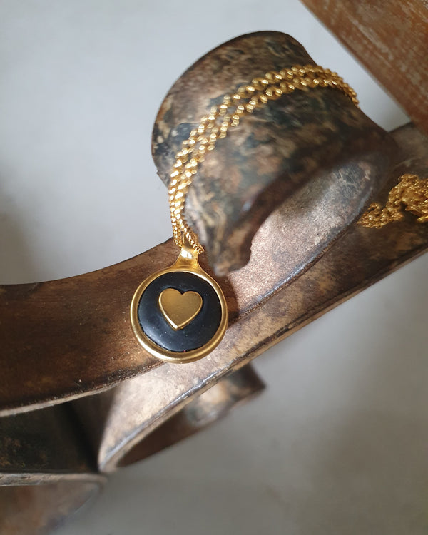 My studio hart pendant - gold & black