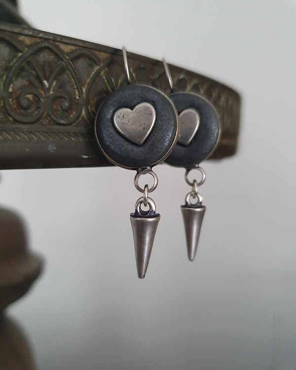 My studio hart earrings - gray & silver