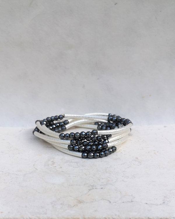 flexible bracelet - jet hematite & silver