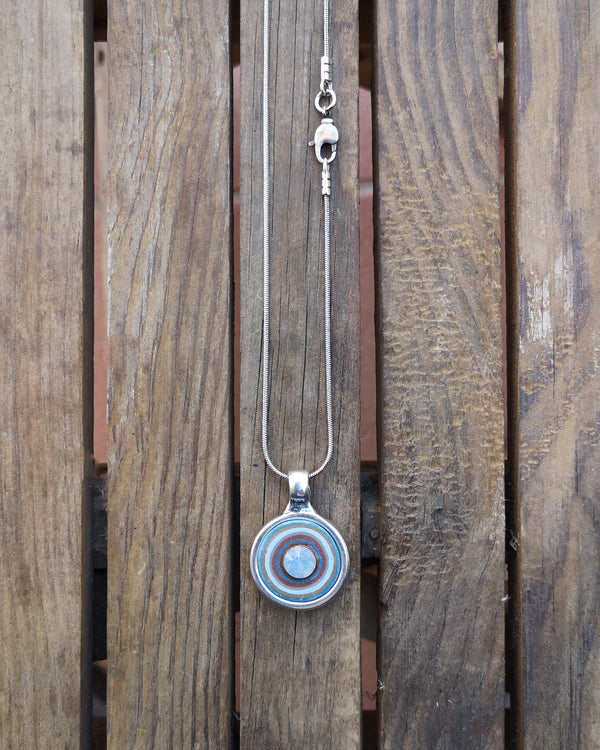 my studio small pendant - silver & pale blue