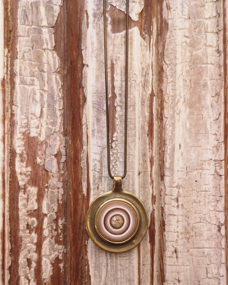 My studio long pendant - brass & white