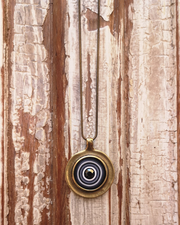 my studio long pendant - brass & black