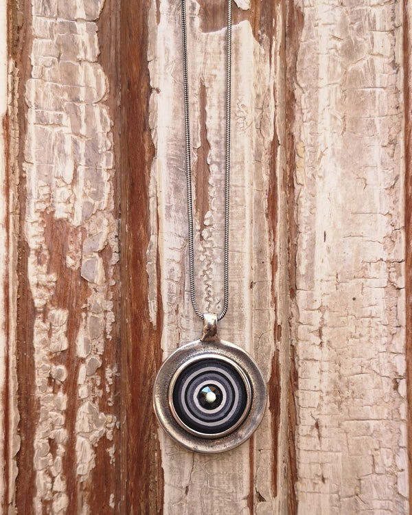 my studio long pendant - silver & black