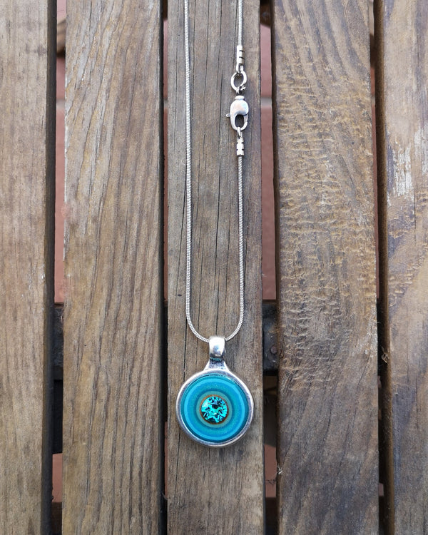 my studio small pendant - silver & turquoise