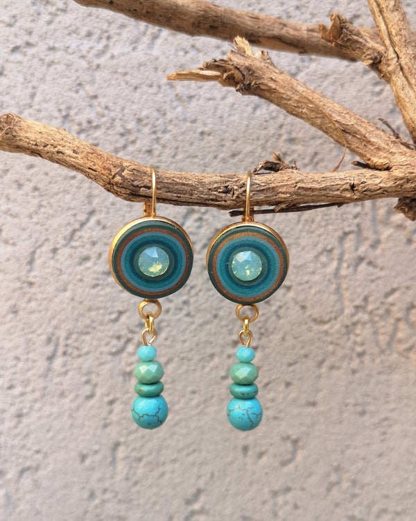 My studio long earrings - gold & turquoise