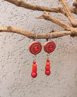 My studio long earrings - silver & red